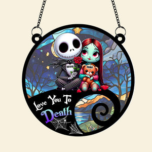 Personalized Gifts For Couple Suncatcher Hanging Ornament, Skull Couple Sitting Together 04NATN060824 - Ornament - GoDuckee