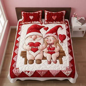 Sweet Gnome Couple Quilt Bed Set - Personalized Gift For Couples 02NALU291125 - Blanket - GoDuckee