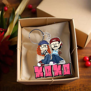 Personalized Gifts For Couples Keychain Y2K Style Cartoon Couple 04XQLU040125HG - Keychains - GoDuckee
