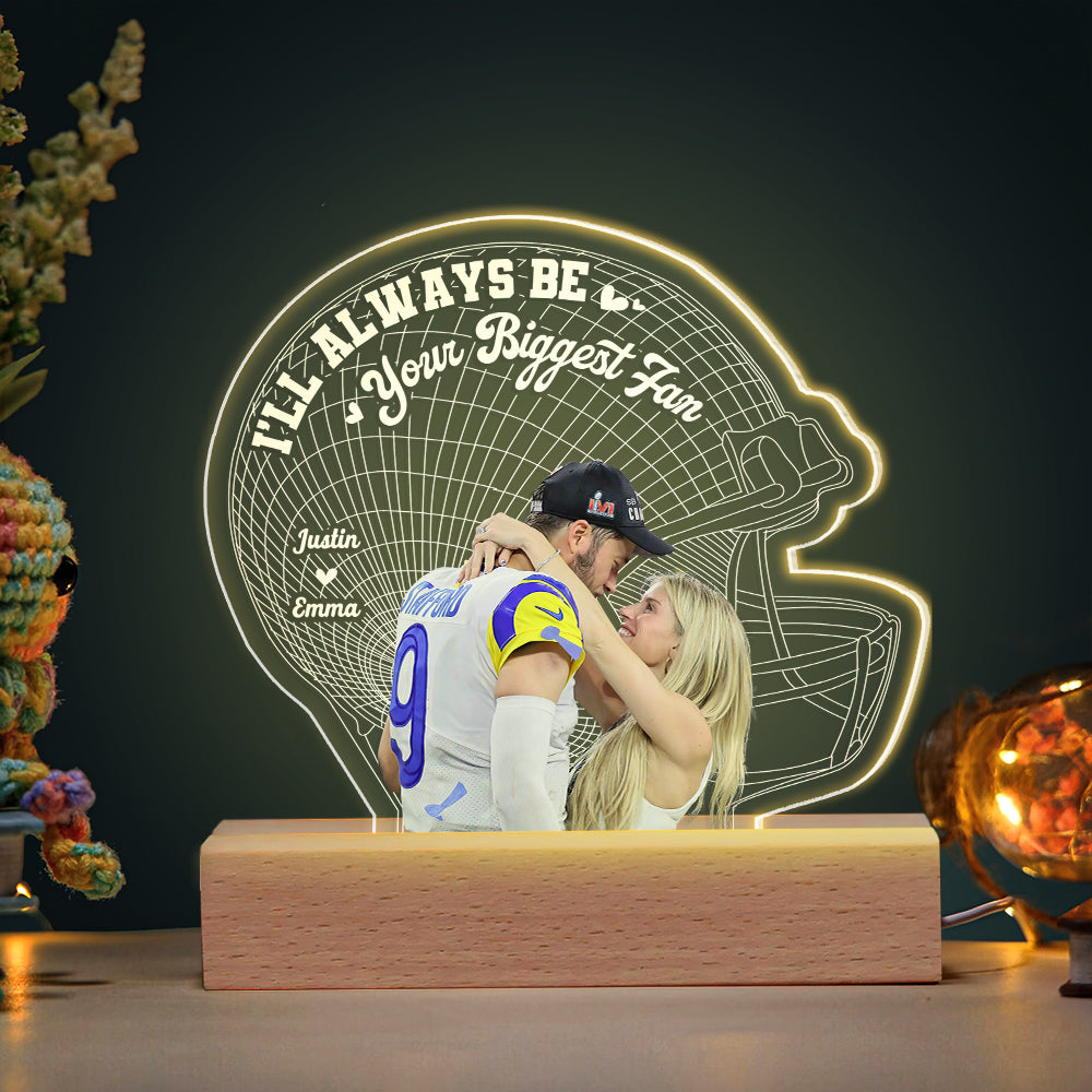 Football Couple I'll Always Be Your Biggest Fan, Personalized 3D Led Light Upload Photo, Gift For Boyfriend - Led Night Light - GoDuckee