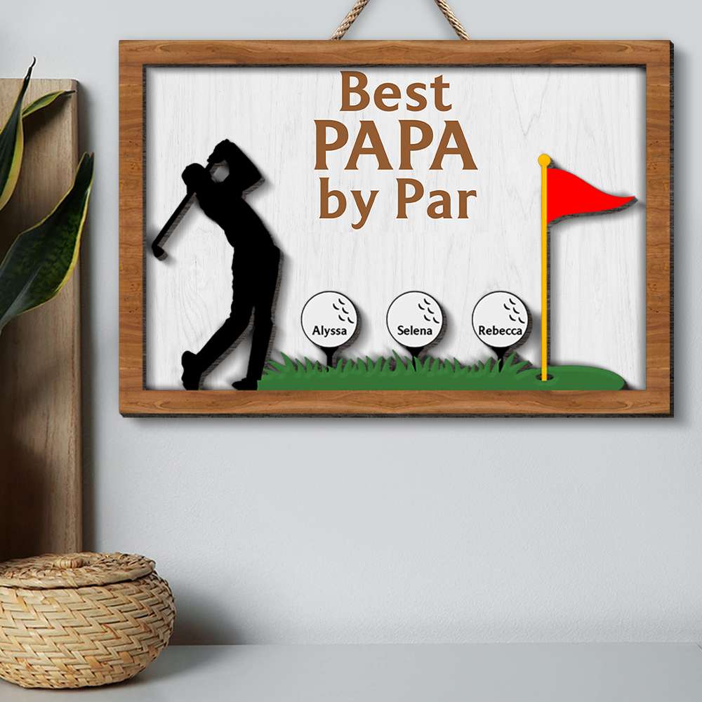 Best Papa By Par, Personalized Wooden Art, Dad Golfer Wood Art, Gift For Dad - Wood Sign - GoDuckee