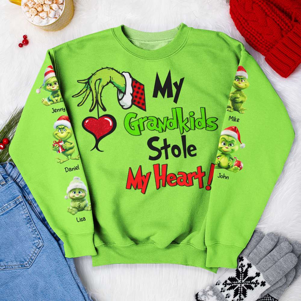 My Grandkids Stole My Heart, Personalized Shirt, Green Monster Family Shirt, Christmas Gift 03HTHN031123 - AOP Products - GoDuckee