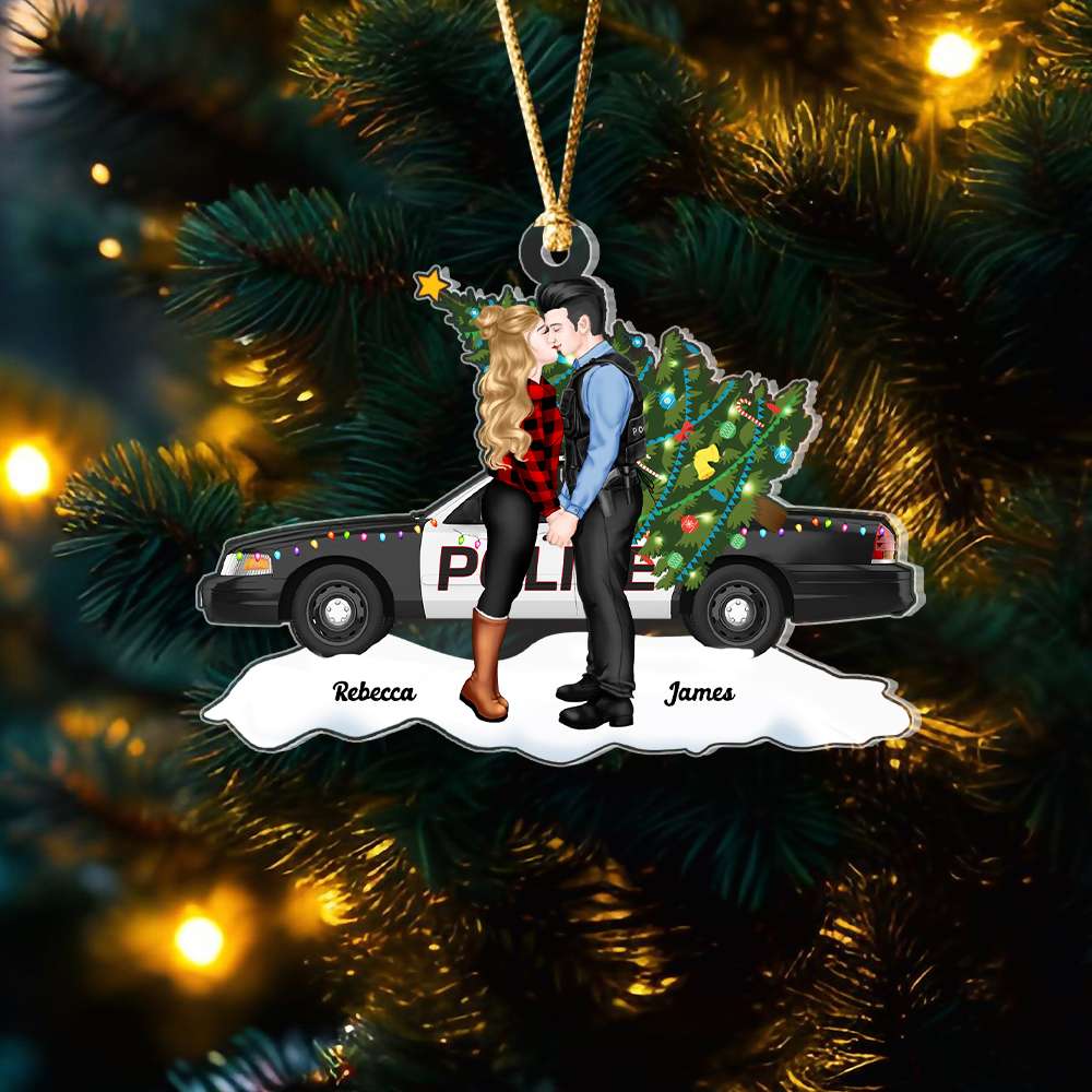 Gift For Police Officer, Couple Gift, Personalized Acrylic Ornament, Police Car Couple Kissing Ornament, Christmas Gift - Ornament - GoDuckee