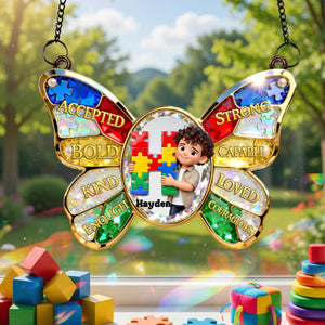 Autism Kids Suncatcher - Custom Photo Gifts For Autism Awareness Suncatcher Ornament 01NALU160326 - Ornament - GoDuckee