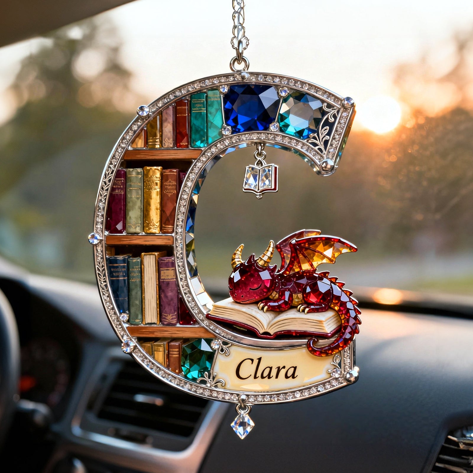 Fantasy Book Dragon Car Hanging Ornament, Personalized Gifts For Book Lovers 01qhtn130126 - Ornament - GoDuckee