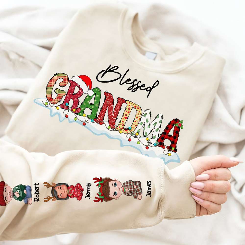 Blessed Family, Gift For Grandma & Mom, Personalized Cute Kids Shirt, Christmas Gift