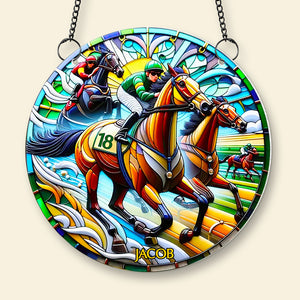 Personalized Gifts For Horse Riding Lovers, Horse Riding Suncatcher Ornament 04ACDT310824 - Ornament - GoDuckee