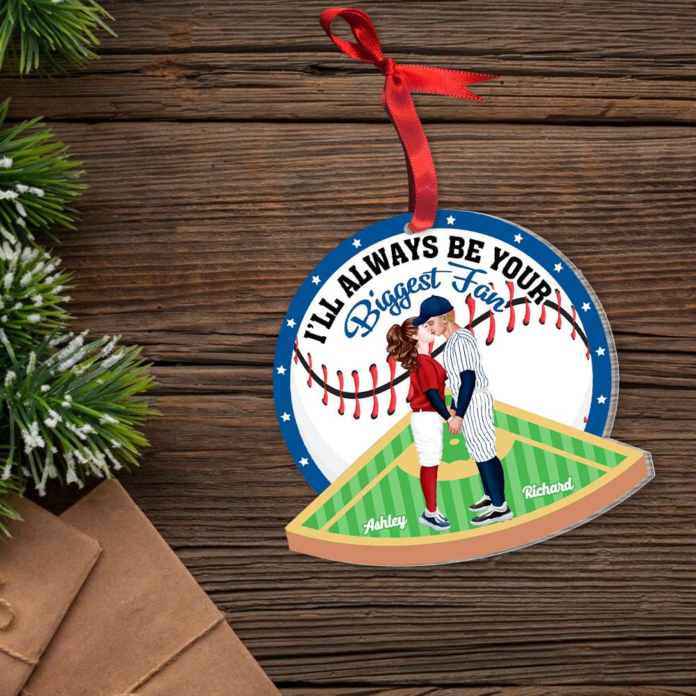 I'll Always Be Your Biggest Fan, Personalized Baseball Couple Acrylic Ornament, Gift For Him/Her - Ornament - GoDuckee