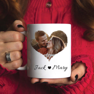 Couple Heart Upload Photo, Personalized Coffee Mug, Valentine Gift, Birthday Gift For Him/Her - Coffee Mug - GoDuckee