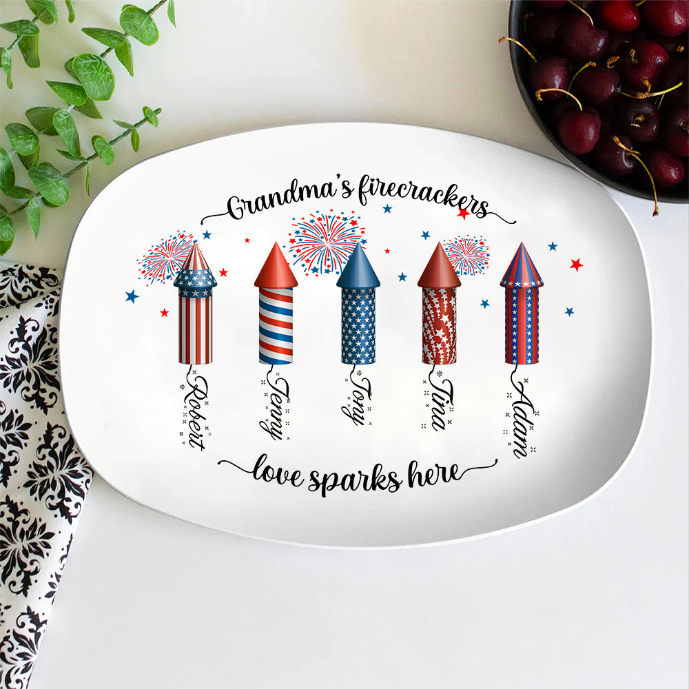 Grandma's Firecracker Love Sparks Here, Personalized Resin Plate, Gifts For Grandma, Memorial Day - Resin Plate - GoDuckee