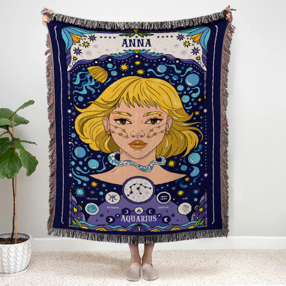 Personalized Zodiac Signs Woven Blanket Gift For Astrology Lovers