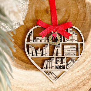 Gift For Book Lovers 11HUXX130924 Heart Bookcase Wooden Ornament - Ornament - GoDuckee