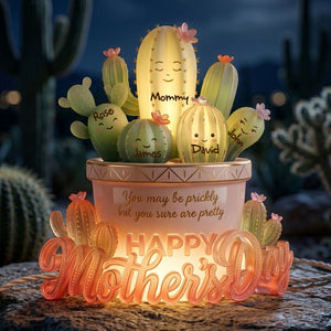 Cactus Mom And Kids Light Box - Personalized Gifts For Mother's Day Acrylic Light Box 05PALU130426 - Light Box - GoDuckee