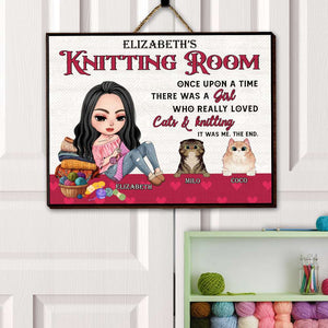 Personalized Gifts For Knitting Girl With Cats Wood Sign, Knitting Room Decor 04QHMH290724HH - Wood Sign - GoDuckee