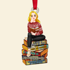 Personalized Gifts For Book Lovers Christmas Ornament 04hutn140924pa Girl Sitting On Stack Of Books Reading - Ornament - GoDuckee