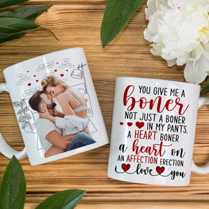 You Give Me A Boner, Custom Couple Photo Coffee Mug, Funny Gift For Couple, Valentine's Gifts - Coffee Mug - GoDuckee