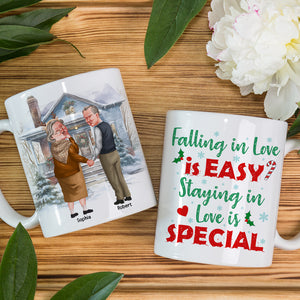 Falling In Love Is Easy? Staying In Love Is Special- Personalized Coffee Mug- Gift For Him/ Gift For Her- Christmas Gift- Old Couple Coffee Mug - Coffee Mug - GoDuckee