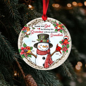 Thank You God, Gift For Grandkids, Personalized Acrylic Ornament, Snowman And Bird Kids Ornament, Christmas Gift - Ornament - GoDuckee