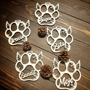 Dog Paw Snowflake, Personalized Wood Ornament, Pet Christmas Ornament, Gift For Dog Moms, Cat Moms - Ornament - GoDuckee