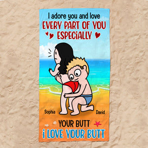 Summer Gift For Couple - TT- I Love Your Butt Funny Couple Personalized Beach Towel - Beach Towel - GoDuckee