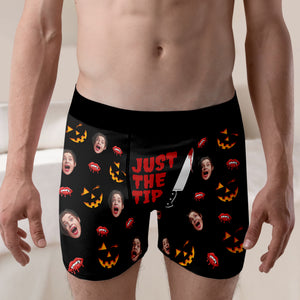 Custom Photo Gifts For Couple Boxer Briefs Halloween Pumpkin Smash Just Tip 03XQDT010824 - Boxer Briefs - GoDuckee