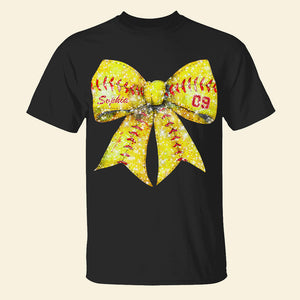 Personalized Gifts For Softball Lover Glitter Shirt Retro Softball Bow 01ACDT170924 - Shirts - GoDuckee