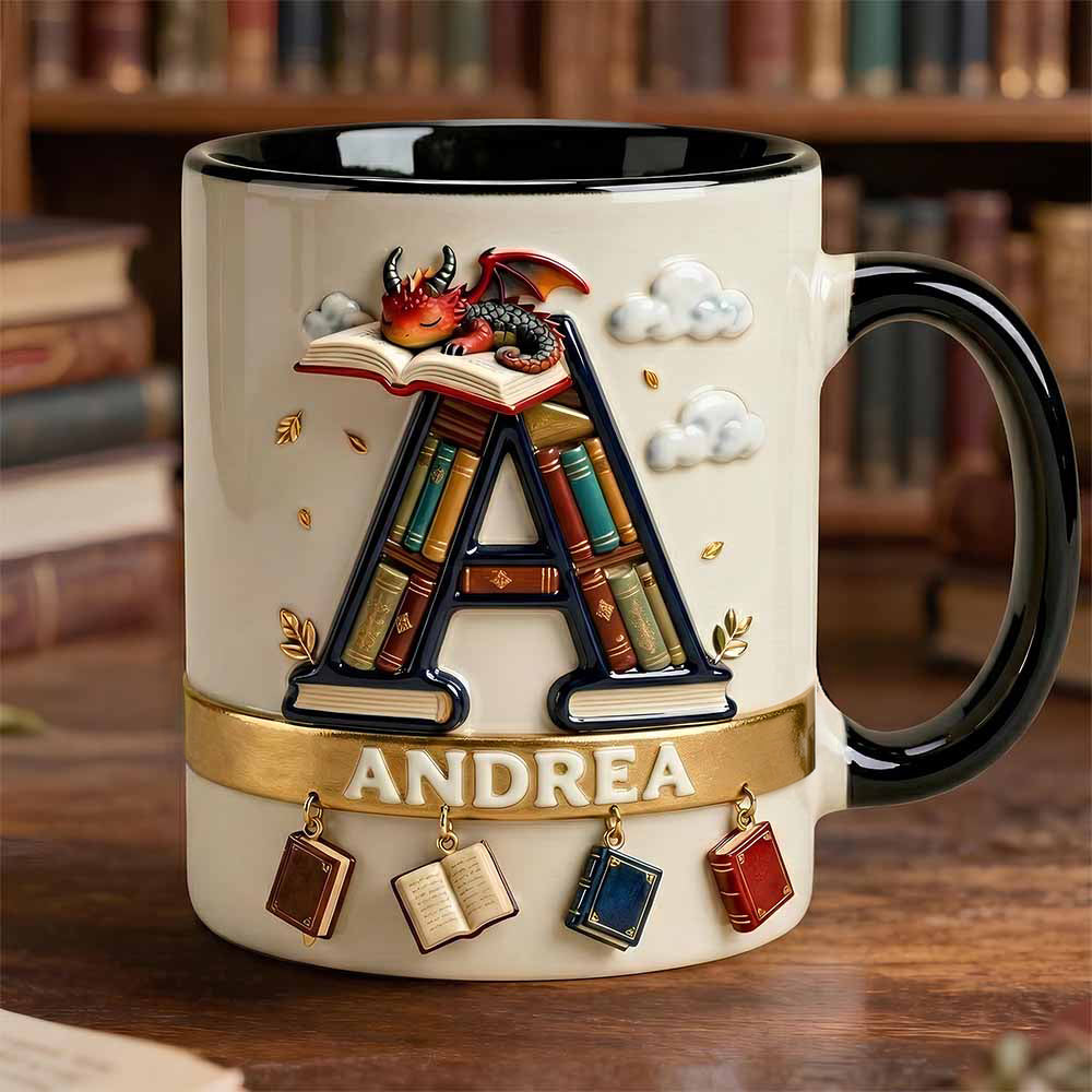 Vintage Book Dragon Alphabet Initial Letter Accent Mug, Personalized Gifts For Book Lovers 02qhdt231225 - Coffee Mug - GoDuckee