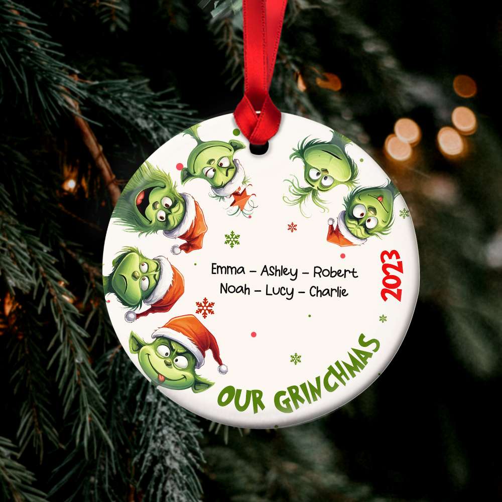 Gift For Family, Personalized Ceramic Ornament, Green Family Ornament, Christmas Gift 05OHHN231023 031123 - Ornament - GoDuckee