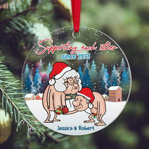 Supporting Each Other, Funny Old Couple Ornament, Personalized Acrylic Ornament, Gift For Christmas - Ornament - GoDuckee