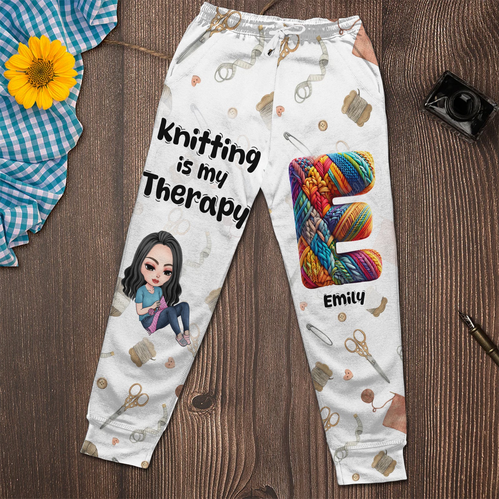 Personalized Gifts For Knitting Lovers Sweatpants Wood Alphabet Letter 02KALU130225HH - Shorts and Pants - GoDuckee