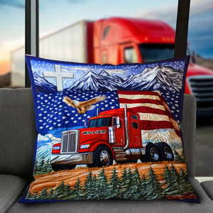 Trucker’s Pride Patriotic Square Pillow - Personalized Gifts For Truck Lovers 03TGLU270625 - Pillow - GoDuckee