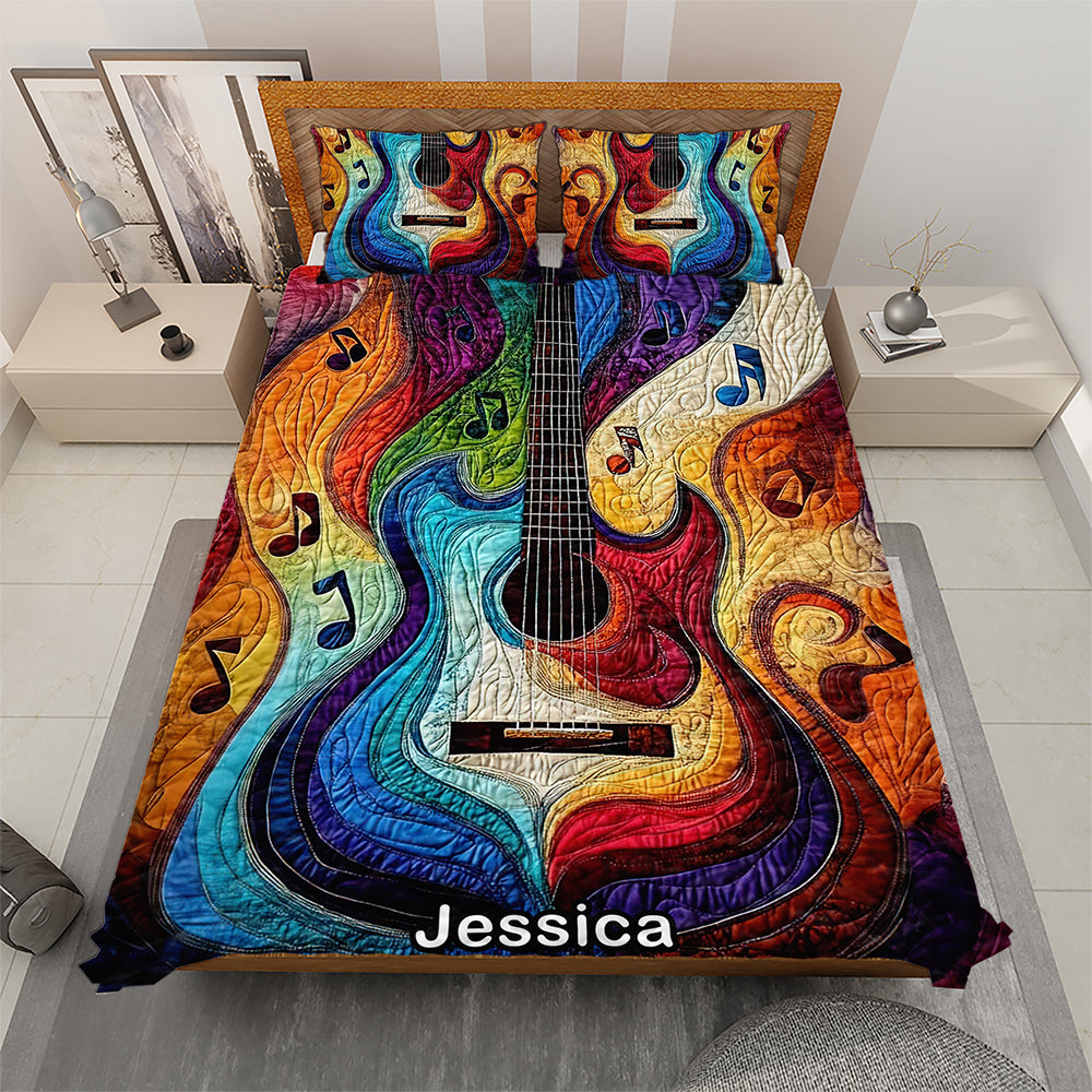 Personalized Colorful Rainbow Guitar For Guitar Lovers Quilt Bedding Set Special Line 07QNQN301224 - Blanket - GoDuckee