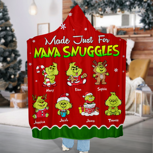 Personalized Gifts For Grandma Christmas Green Monster Blanket Hooded 01KAPU071124 - Blanket - GoDuckee