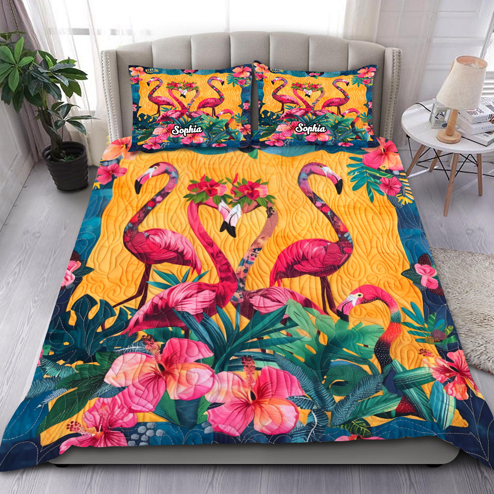 Personalized Gifts For Christmas Flamingo Quilt Bed Set 04HUPU051124 - Blanket - GoDuckee