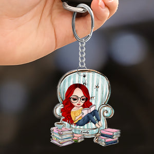 Gift For Book Lover, Personalized Keychain, Girl Reading Books Keychain - Keychains - GoDuckee