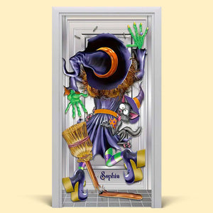 Personalized Gifts For Witch Lovers, Witch Crash Scene Halloween Door Cover 07ACDT090924 - Door Covers - GoDuckee