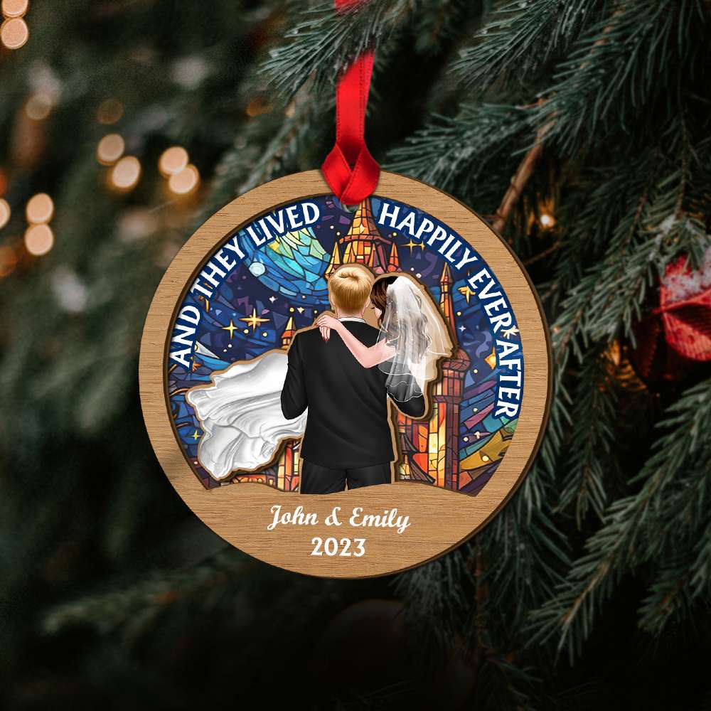 And They Lived Happily Ever After, Couple Gift, Personalized Ornament, Couple Suncatcher Ornament, Chirstmas Gift 01NAHN160823TM - Ornament - GoDuckee