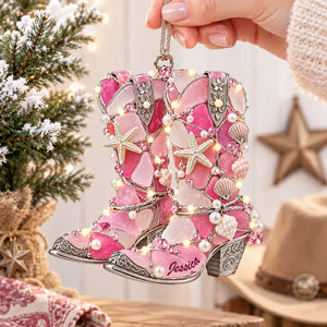 Cowboy Boot Sea Glass Christmas Ornament, Personalized Gifts For Cowboys & Cowgirls 01qhlu260926