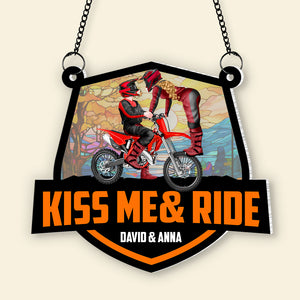 Personalized Gifts For Motocross Couple Suncatcher Ornament Kiss Me & Ride 04xqtn060724pa - Ornament - GoDuckee
