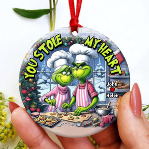 You Stole My Heart, Couple Gift, Personalized Ceramic Ornament, Green Couple Ornament, Christmas Gift 03HUHN251123 - Ornament - GoDuckee
