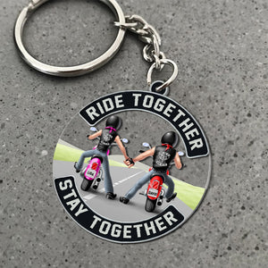Ride Together Stay Together Personalized Motorcycle Keychain, Biker Couple Gift - Keychains - GoDuckee