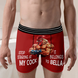 Stop Staring At My Cock- Personalized Men Boxer Briefs- Gift For Husband- Funny Couple Boxer - Boxer Briefs - GoDuckee