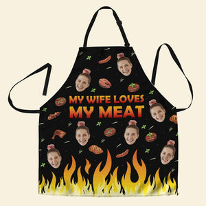 Custom Photo Gifts For Husband Aprons My Wife Loves My Meat - Aprons - GoDuckee