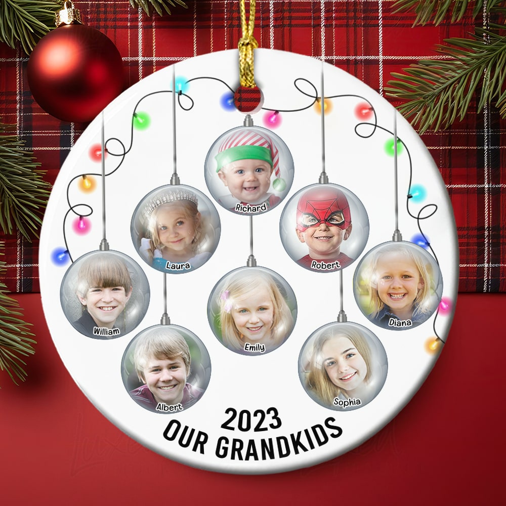 Grandkids- Custom Photo Ceramic Circle Ornament- Gift For Family- Christmas Gift- Family Ornament - Ornament - GoDuckee