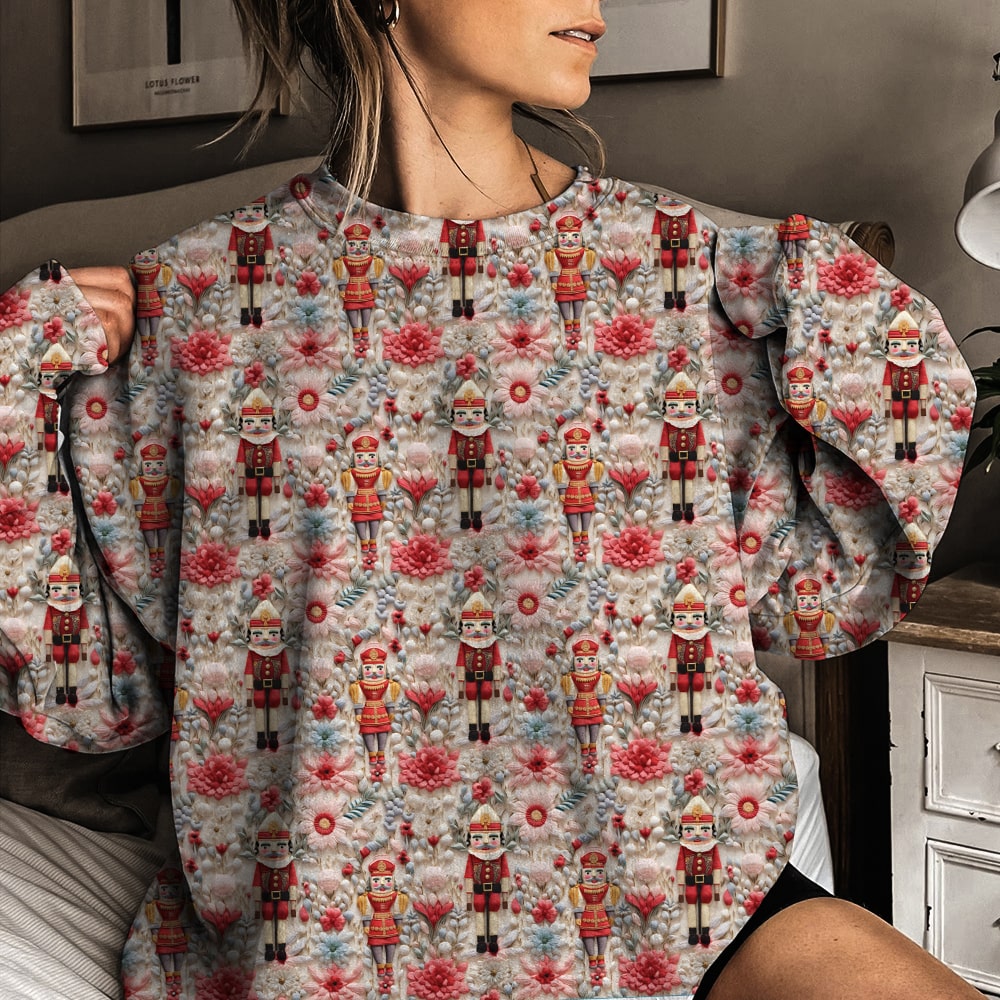 Christmas Embroidery Seamless Pattern Shirt, Gift For Christmas, Festive Xmas Shirt - AOP Products - GoDuckee