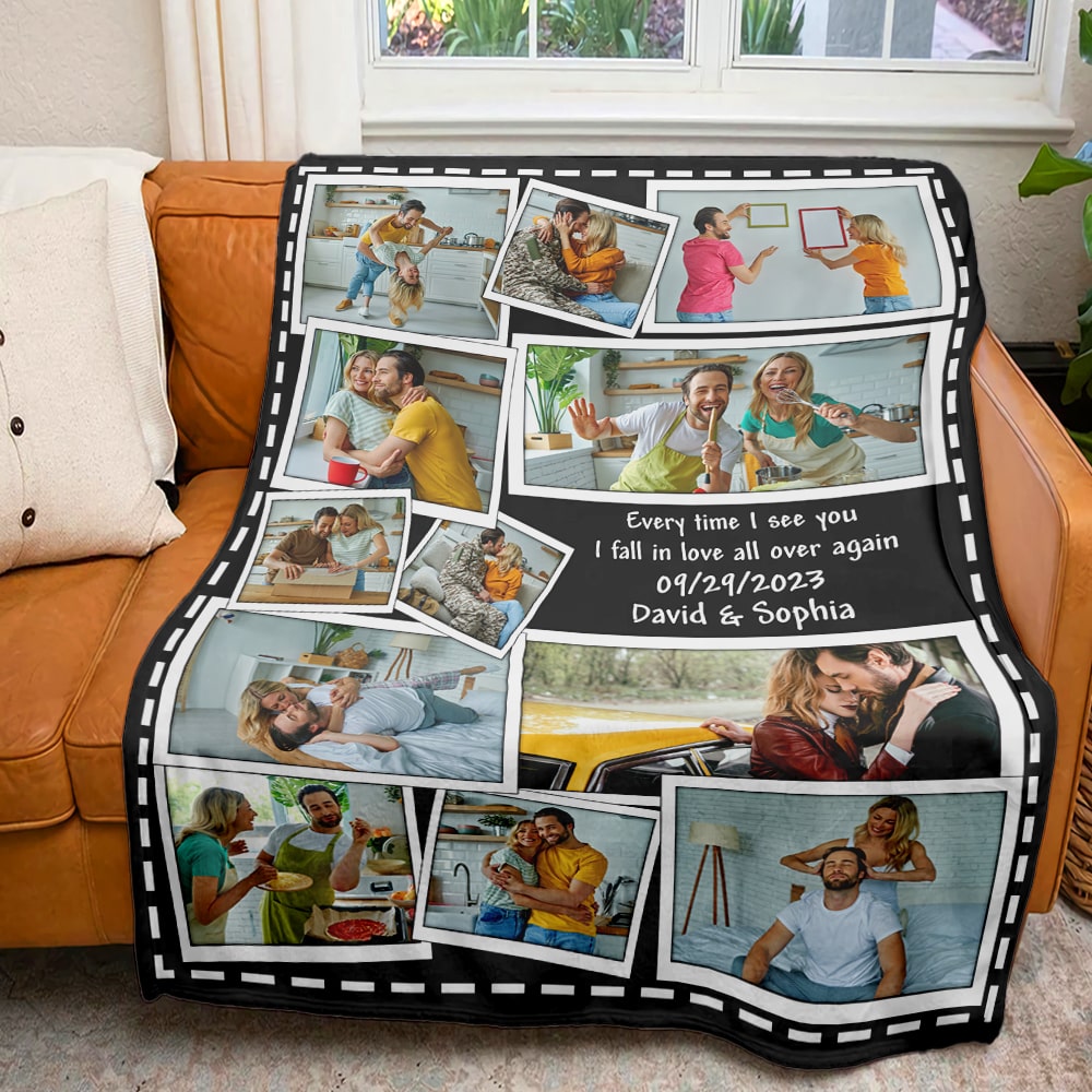 Every Time I see you, I Fall In Love All Over Again, Custom Photo Couple Blanket, Valentine Gifts, Couple Gifts - Blanket - GoDuckee