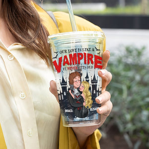 Couple, Our Love Is Like A Vampire, Personalized Acrylic Tumbler, Halloween Gifts For Couple - Tumbler Cup - GoDuckee