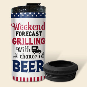 Couple, Weekend Forecast Griling With A Chance Of Beer, Personalized Can Cooler, Gift For Couple Camping - Can Cooler - GoDuckee