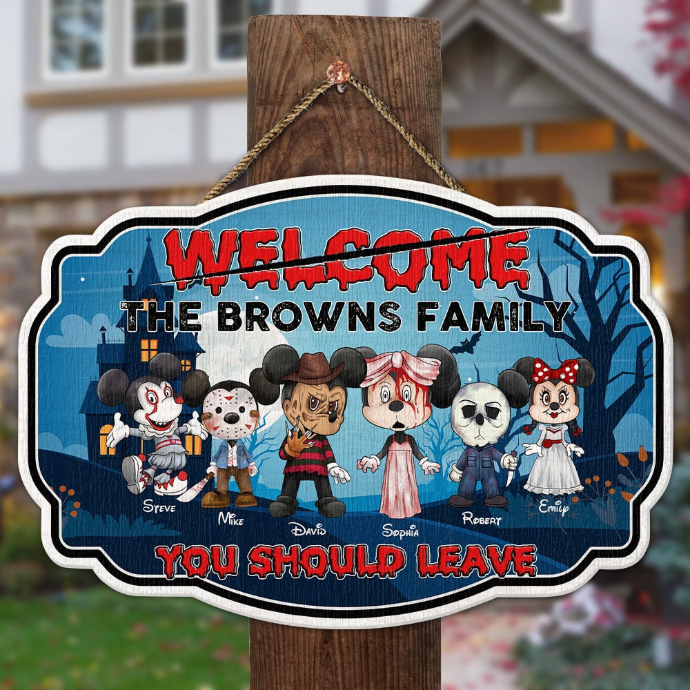 Family, Welcome You Should Leave, Personalized Wood Art, Halloween Gifts For Family, 03PGPO060923HH - Wood Sign - GoDuckee