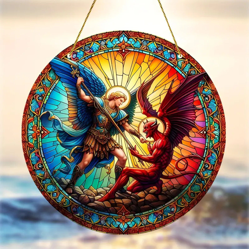 St. Michael The Archangel Suncatcher Acrylic Stained Glass Window Hanging Ornament 12ACXX270824 - Ornament - GoDuckee